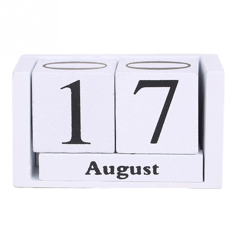 Month Date Display Desk Decoration Wood Block Planner Desktop Living Room DIY Wood Calendar Reusable Home Office Decor: White