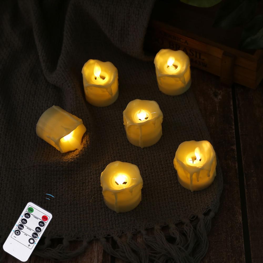 Pack of 6 Remote Control Birthday Candles,Realistic Moving Wick Flameless Tealights For Church Dinner Decoration