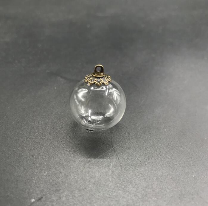 3pcs 18mm Round shape hollow glass ball with beads cap set glass globe glass vials pendant glass bottle globe jewelry findings: lace bronze cap