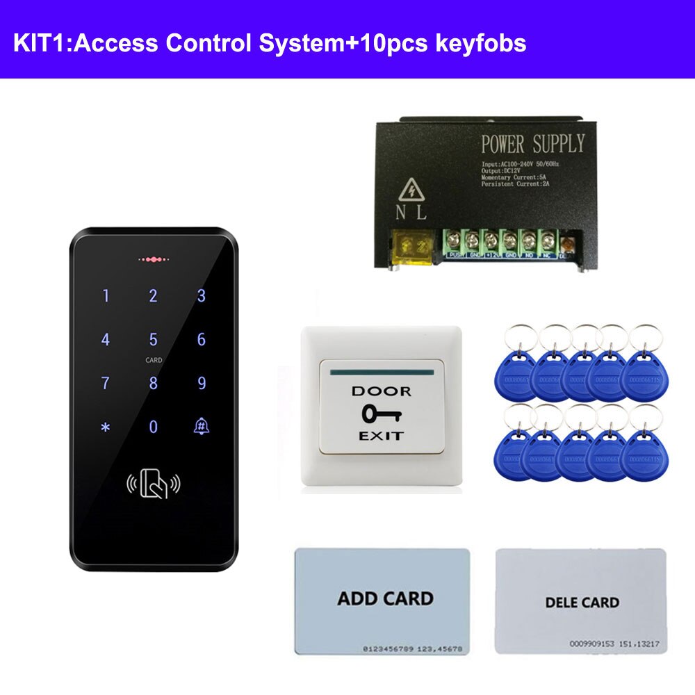 Diverse dør adgangskontrol system kit id tastatur adgangskontrol + strømforsyning + udgangsknap + elektriske dørlåse til kontor