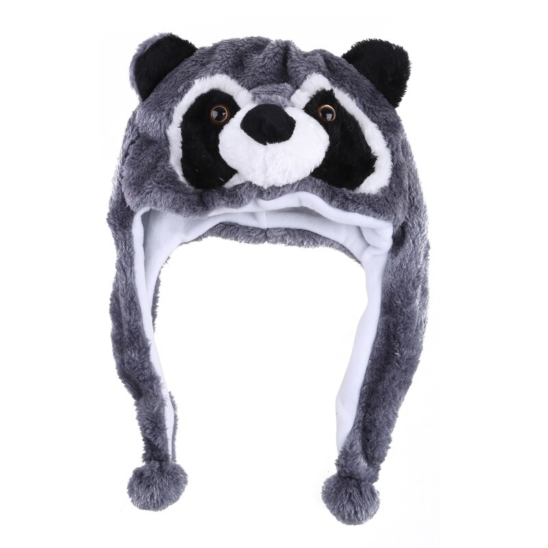 Unisex Winter Fuzzy Pluche Wasbeer Dier Hoed Met Pompom Lange Bandjes Sneeuw Ski Warme Oorklep Beanie Cap Cosplay Kostuum: A