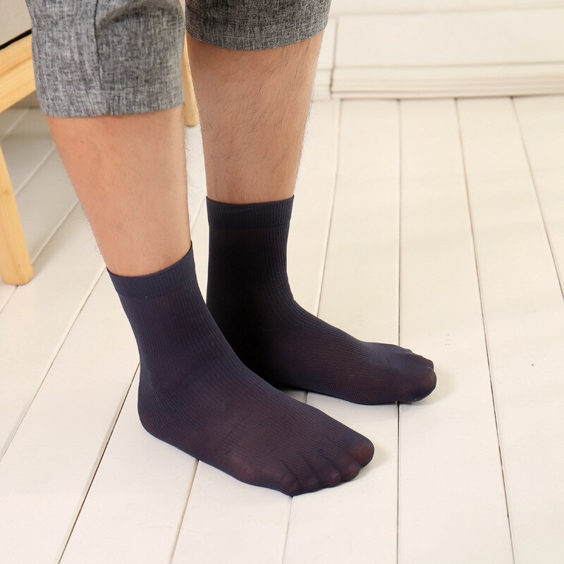 10 Pairs/lot Men Socks Solid Color Bamboo Fiber Ultra-thin Elastic Silky Short Socks Summer Excellent Casual Male Sock: D dark gray