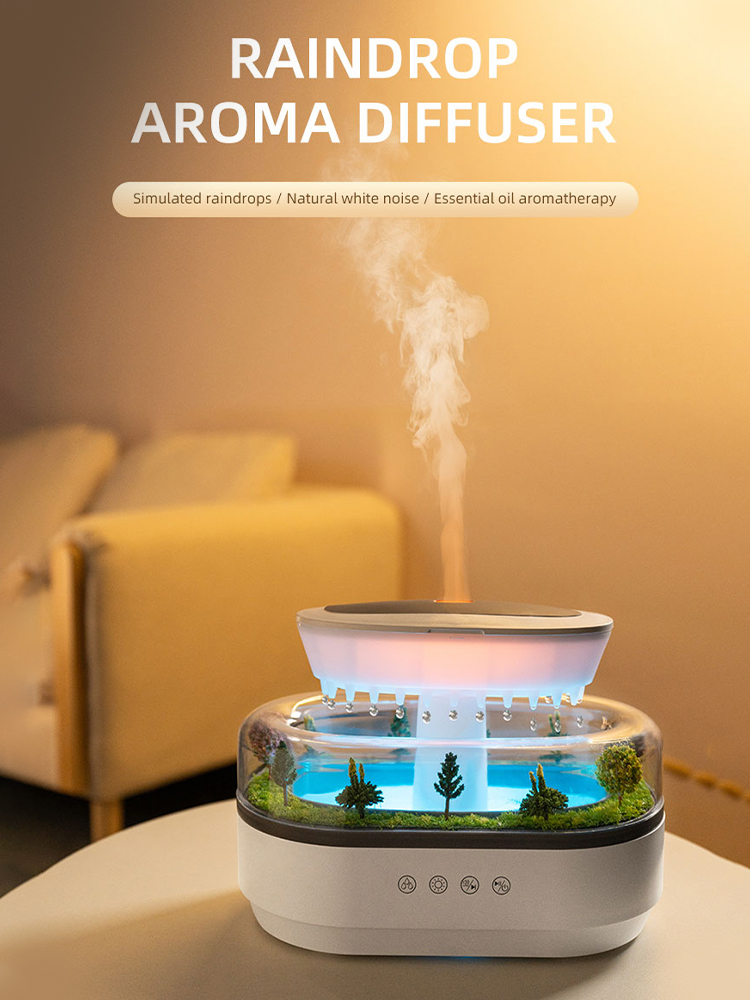 Rain Cloud Humidifier and Oil Diffuser Water Drip Micro Landscape Aroma Diffuser 7 Night Light Aromatherapy Diffuser for Bedroom