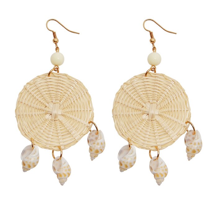 ZOSHI Handmade Earrings For Women Wooden Straw Weave Rattan Wedding Party Dangle Jewelry Shell Earrings Jewelry: EH1729