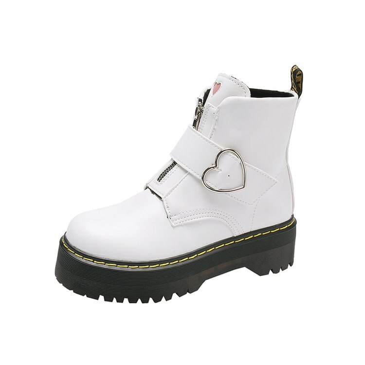 neue Stiefel frauen Dicken Boden Kurze Stiefel Motorrad Stiefel Kurze Stiefel Frauen Zapatos De Mujer: Weiß / 39