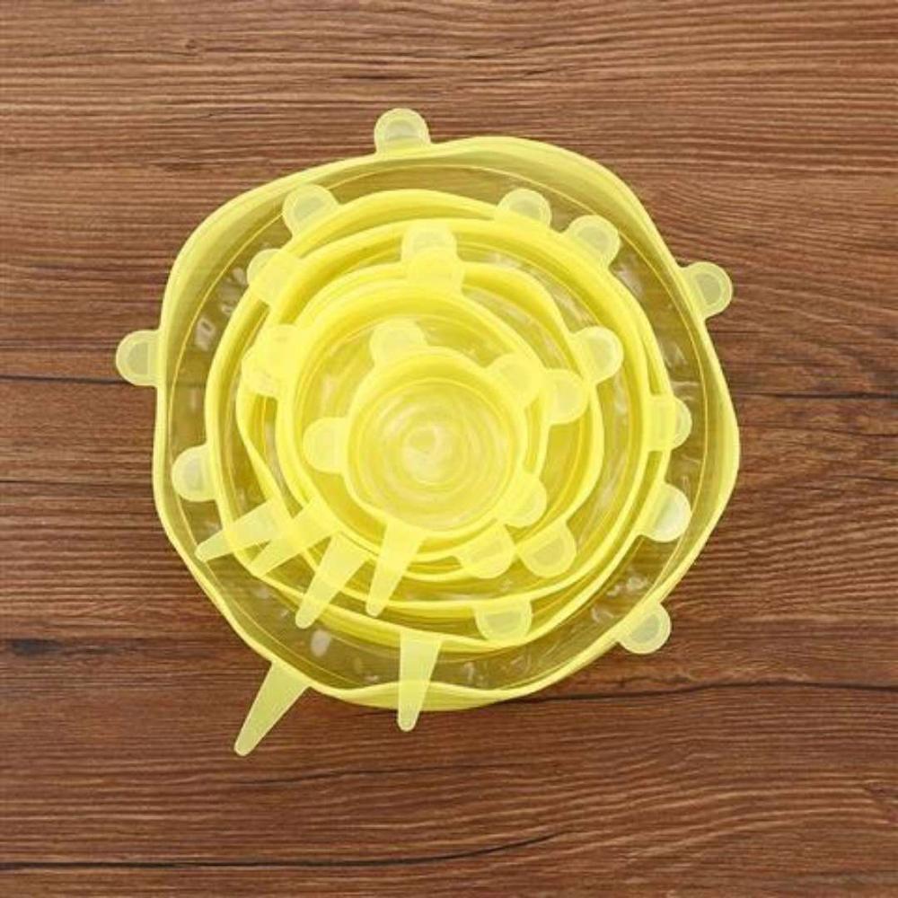6 Pcs/Set Reusable Silicone Food Wrap Stretch Vacuum Seal Cover Saran Wrap Kitchen Organization Food Fresh Keeping Sealed lids: yellow