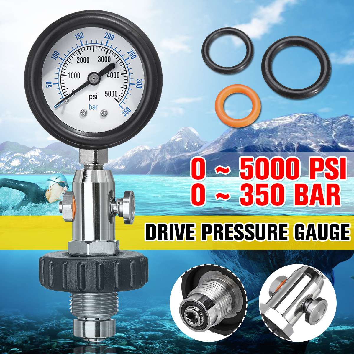 350 Bar DIVE Cylinder Tank CONTENTS Analyser PRESSURE Check Gauge with 5000psi Gauge for DIN Valve Tanks