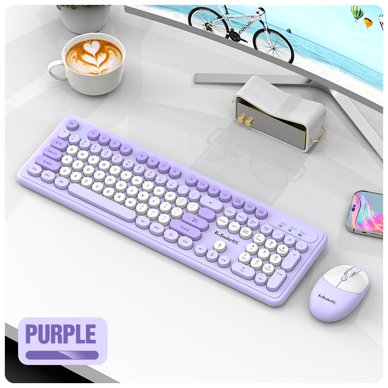 K-Snake WK200 Wireless Keyboard Mouse Set Cute Punk Keycap USB Wireless Business Keyboard Mouse Set Laptop Typing Office: WHITE