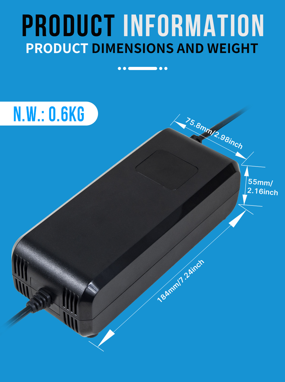 YZPOWER 42V 5A 10S Premium Charger for Lithium Batteries, Electric Scooters with PFC with high definition voltage display