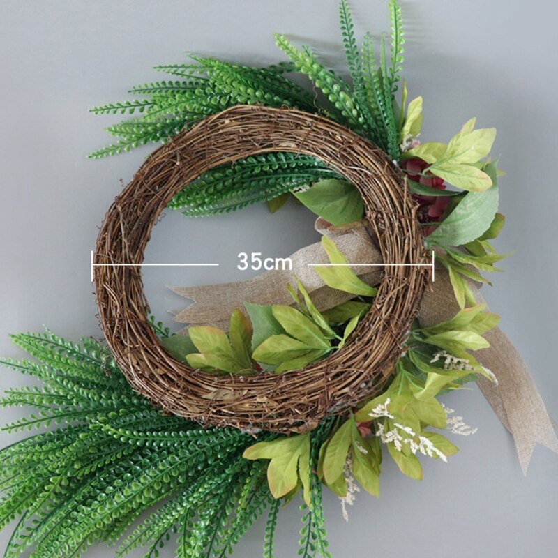 Artificial Hydrangea Ferns Leaves Wreath with Bowknot for Front Door Outdoor Spring Simulation Flower Garland Decor