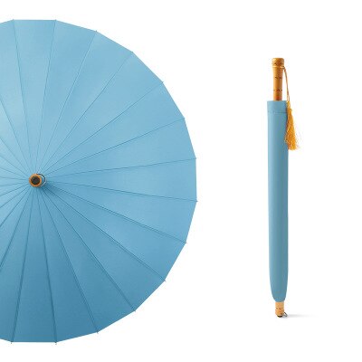Paraguas grande doble de para mujer, sombrilla con mango de madera a prueba de viento, 24k de largo, a la: sky blue