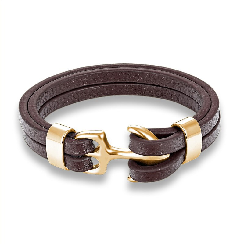 Creatieve Mode Persoonlijkheid Anker Rvs Lederen Armband In Meerdere Kleuren: 06
