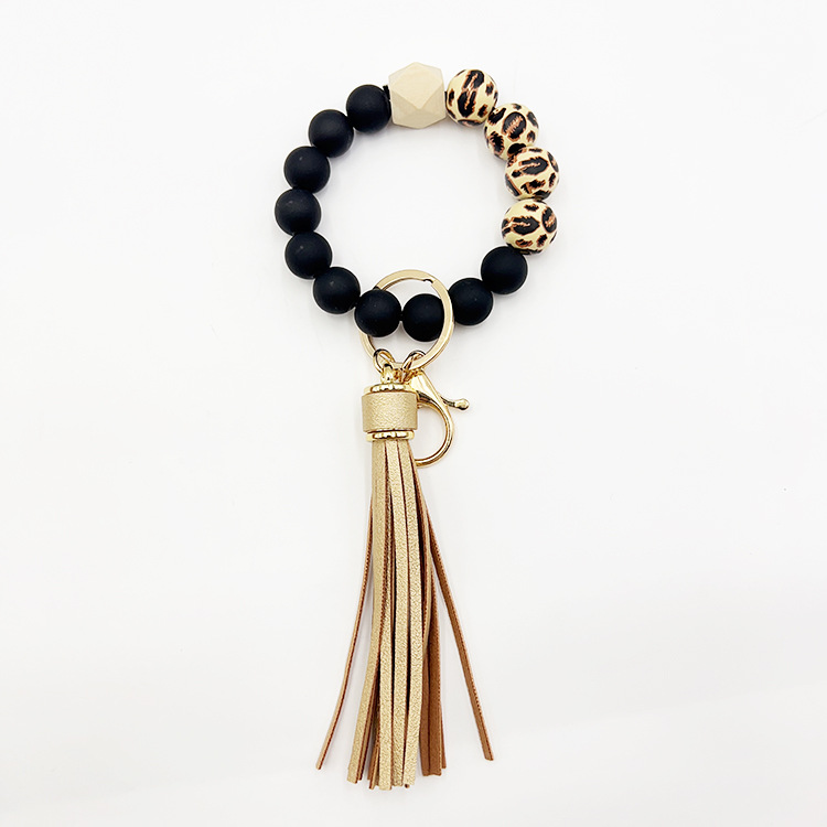 Llavero con cuentas de silicona para hombre y mujer, pulsera con cuentas y borlas para colgar carteras: Gris