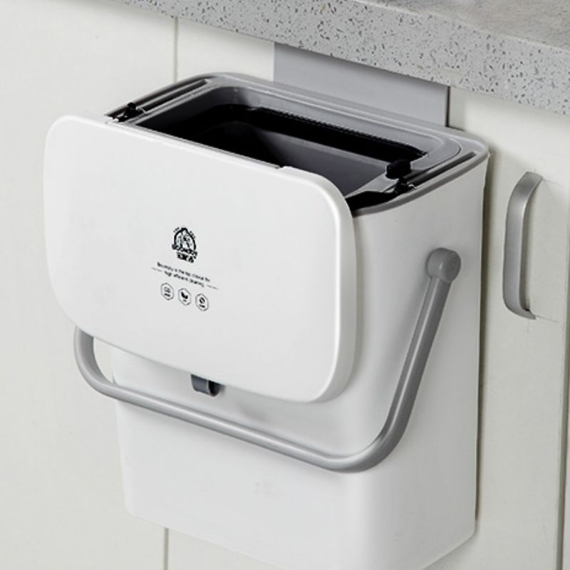 Cubo de basura antiolor para cocina, tapa de reciclaje de plástico para colgar, montaje en pared, color blanco, 9l: Style 1