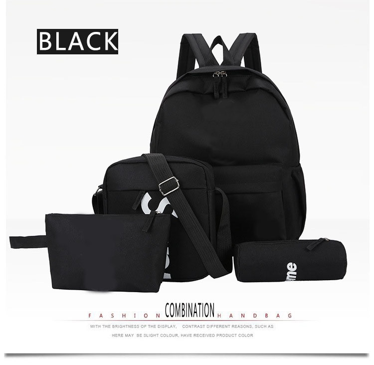 Men's and Women's School Bag Korean Version of the Oxford Fabric College Wind Backpack Campus Leisure Wild Middle School: Black