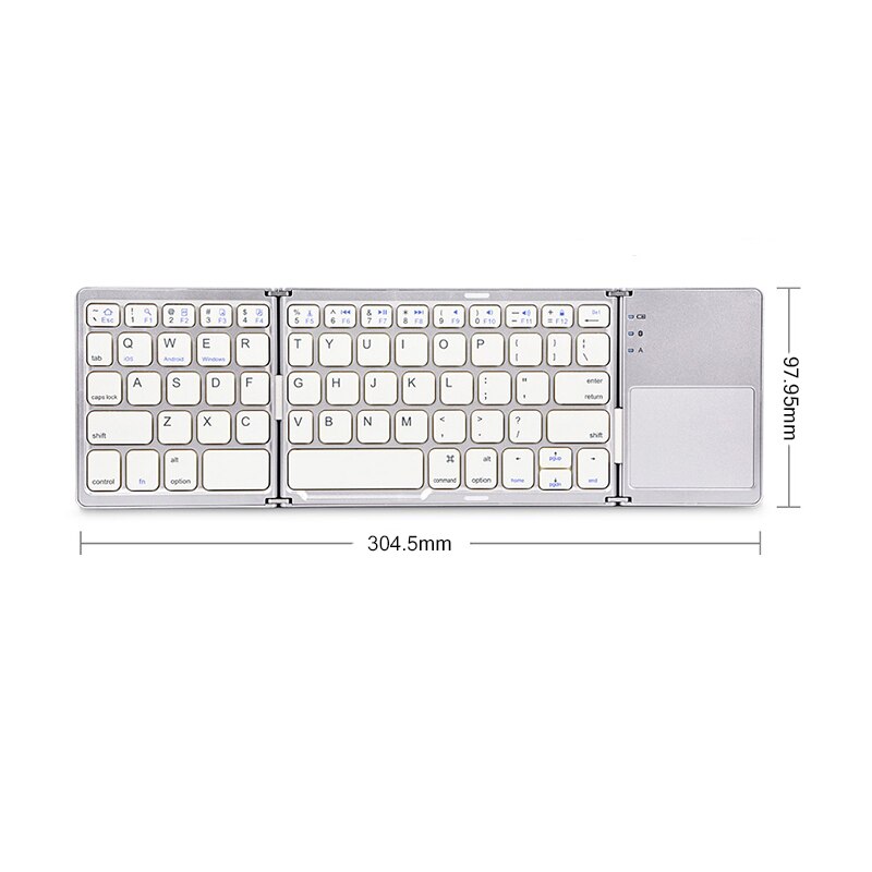 Wireless Folding Keyboard Bluetooth Keyboard With Touchpad For Windows, Android, IOS,Phone,Multi-Function Button Mini Keyboard: B033-White