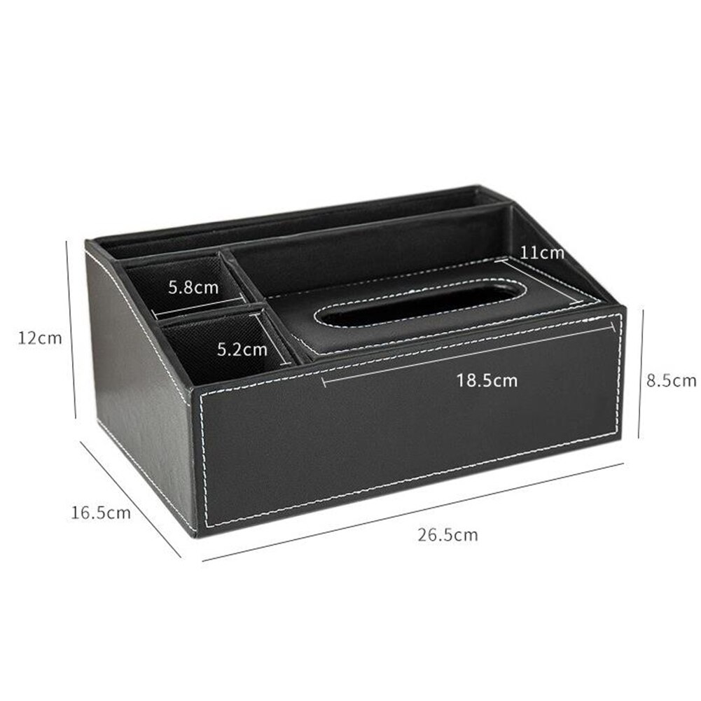 Partitioned Faux Leather Tissue Box Home Desk Table Remote Control Phone Tissue Paper Napkin Storage Box Holder Organizer