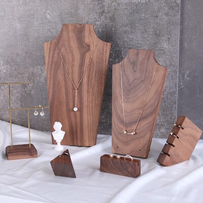 Ketting Buste Massief Houten Zwarte Walnoot Hanger Ketting Display Houder Oorbellen Ring Display Stand Massief Houten Ketting Showcase