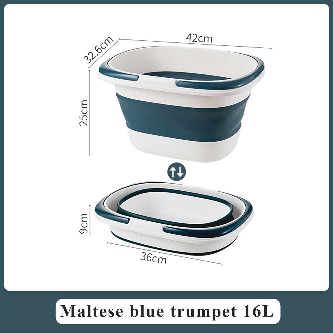 Folding Wash Basin with Handle Portable Mop Bucket Washbasin Plastic Foldable Foot Basin Travel Outdoor Camp Car Washing Basins: 16L Blue