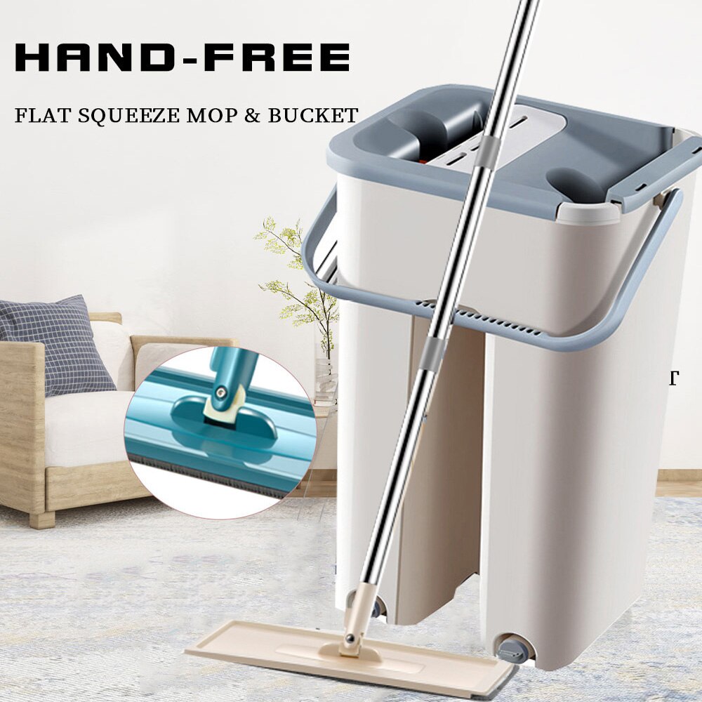 Serpillière et seau essoreur, lavage facile, rotation à 360 degrés, mains libres, nettoyage magique, rotation automatique, chiffons en microfibre