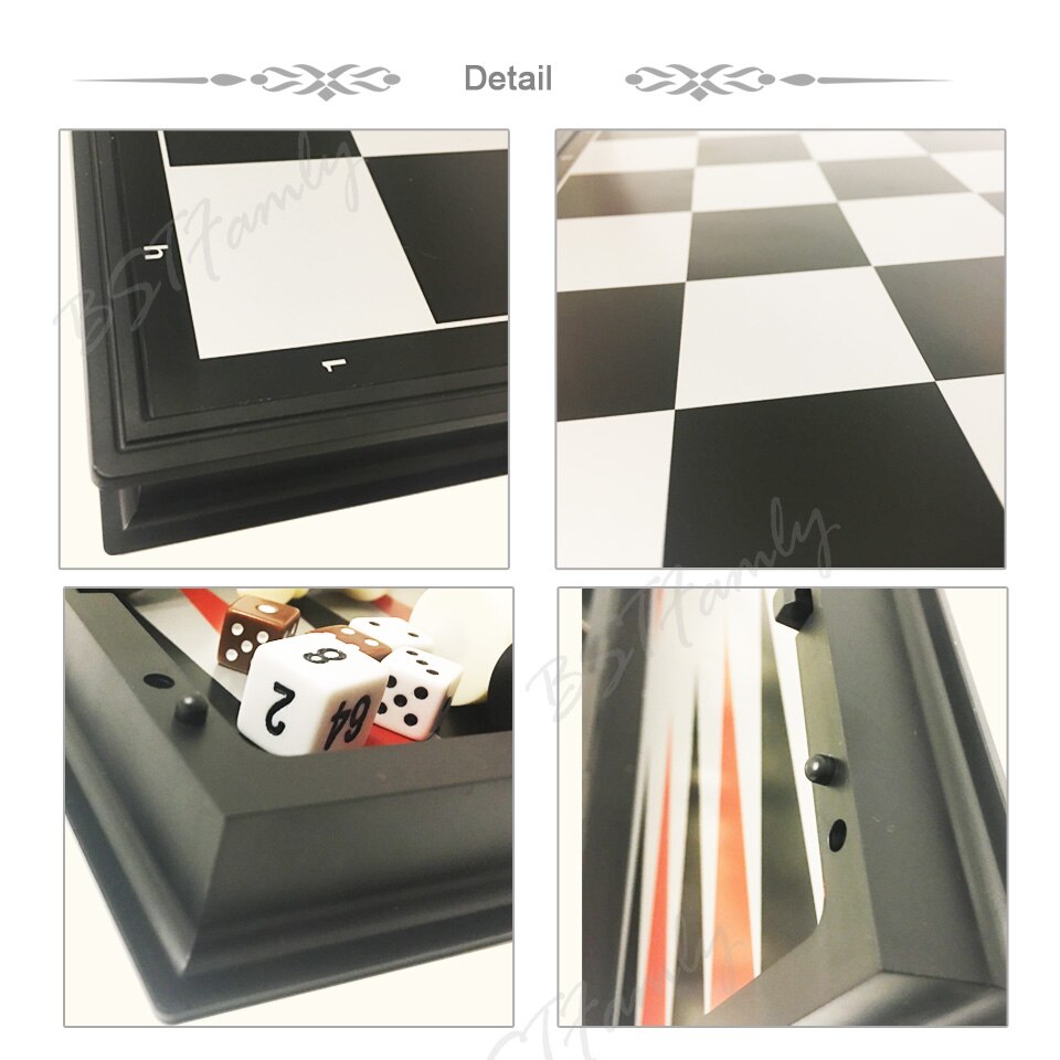 Chess and Checkers and Backgammon 3 in 1 Plastic Chess Set Travel Chess Game Magnetic Chess Pieces Folding Chess Board I7