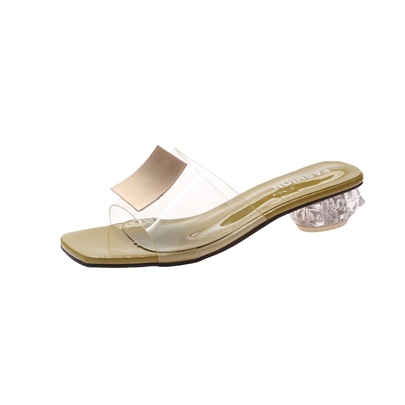 Mules en pvc pour femmes, pantoufles d'été, chaussures pour femmes, boucle en métal, transparentes, talons bas, diapositives de de personnalité: YELLOW / 35