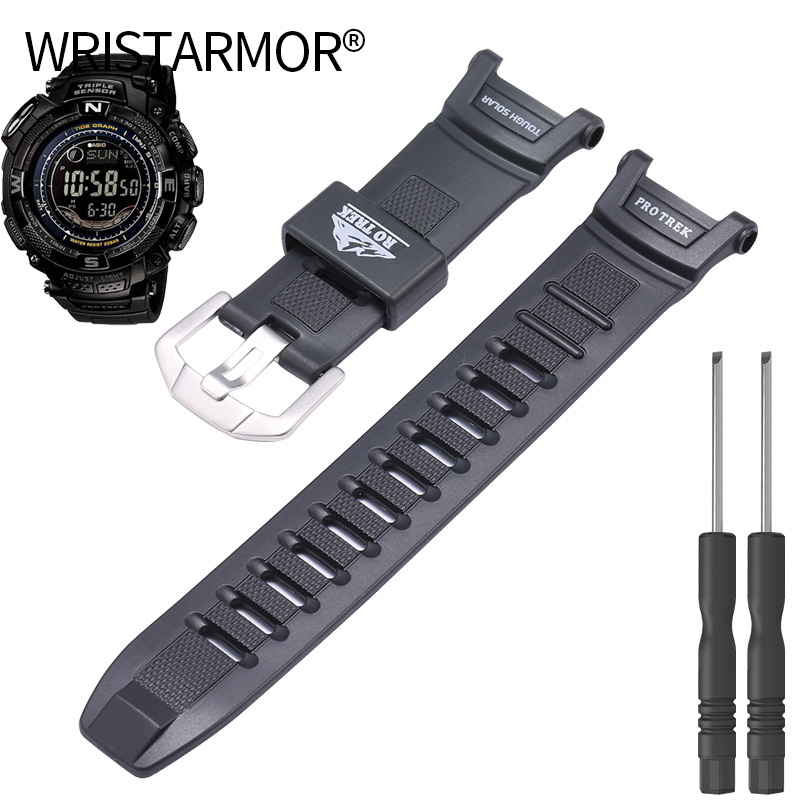 Bracelet de montre en résine et caoutchouc pour Casio PRG130 PRG-130Y PRG-130 PRW1500 PRW-1500, accessoires de remplacement pour hommes: BLACK WHITE
