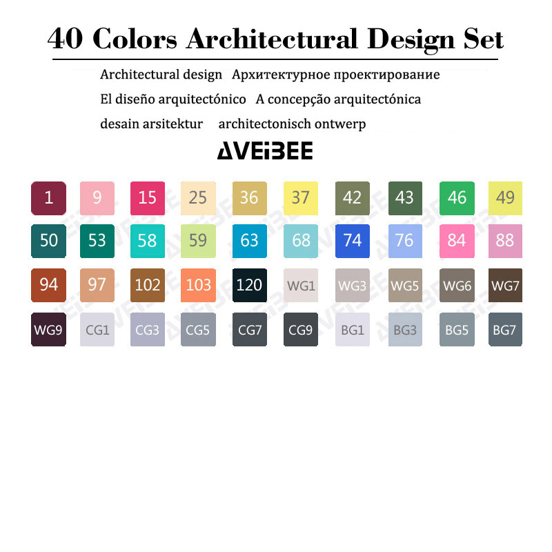 Magiska markörer set för barn 30/40/60/80/168 färg animation skiss markör två huvud ritning konst borst pennor alkoholbaserad: 40 arkitektoniska set
