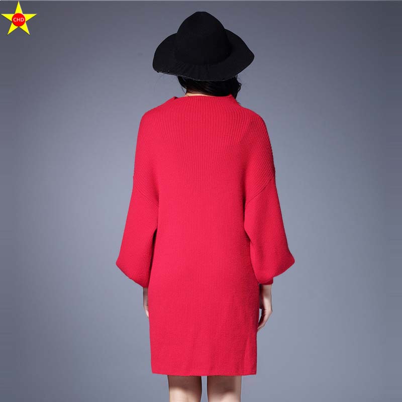 XL-5XL Plus Size Casual Women Dresses Lantern Sleeve Autumn Winter Extra Large Loose Knitted Dress Vestidos