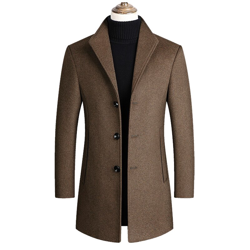 Chaqueta de lana de para hombre, ropa de lujosa, abrigos de mezcla de lana para otoño e invierno, Color sólido,