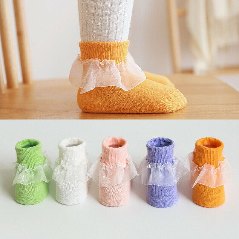 Baumwolle Baby Socken Spitze Prinzessin Socken Baby Mädchen Anti Slip Wärmer Ankle Socken Weiß Rosa Grün Gelb