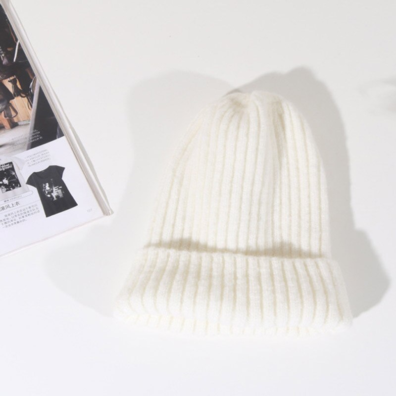Mltbb Wol Winter Hoeden Voor Vrouwen Solid Candy Kleur Breien Mutsen Hoed Vrouwelijke Zachte Kpop Stijl Skullcap Meisjes Bonnet gorro: white