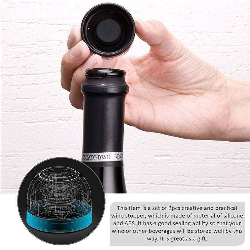2 pièces Mini bouchon de bouteille de Champagne de vin mousseux ABS Durable de alimentaire noir