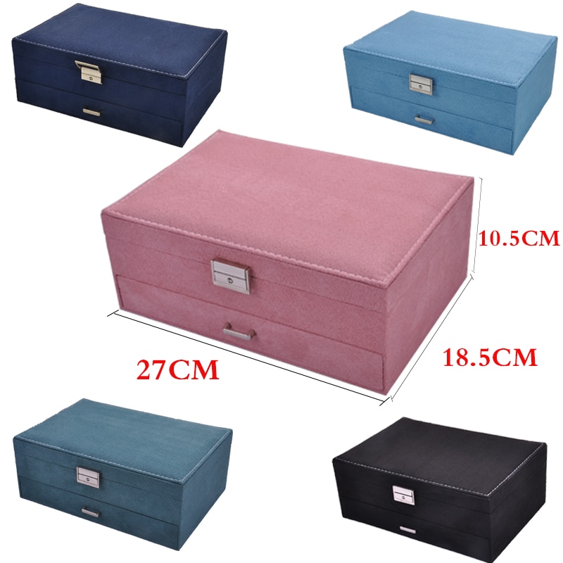 European Style Double Layer Large Capacity Flannel Jewelry Box With Lock Leader Velvet Jewel Organizer