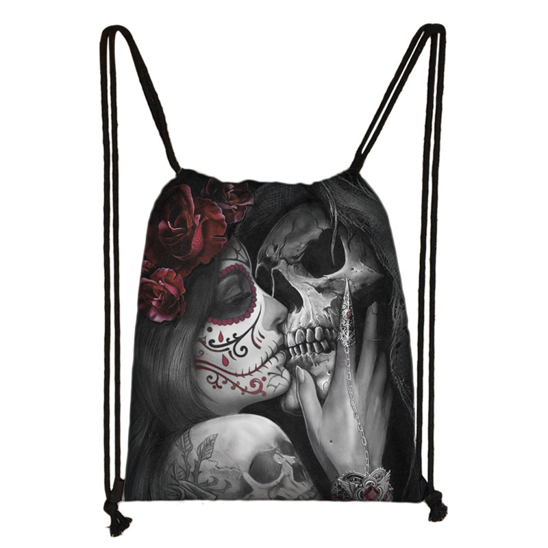 Mochila Cool Death Skull para hombre y mujer, bolsa de viaje con cordón, para guardar zapatos, de lona: skdmohuan03