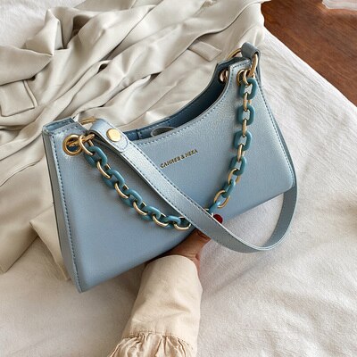 Unieke okseltas & ketting vierkante tas schoudertas breedte 28cm hoogte 17cm dikte 7cm: Blauw