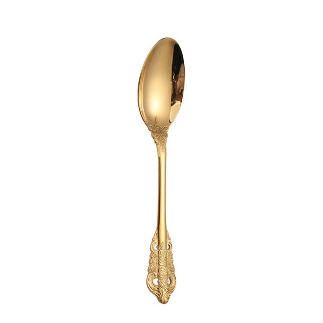 Creativity Retro Western Cutlery Dining Knives Fork Spoon Stainless Steel Cutlery Dinnerware Engrave Relief Luxury Tableware: Gold-spoon