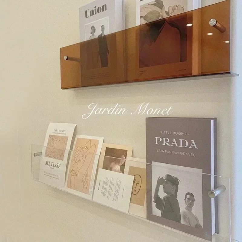 Vägghängande displayhylla i akryl, tidskriftsställ, bildhållare, skivorganisatör, flytande litteraturvägghängande förvaringsställ