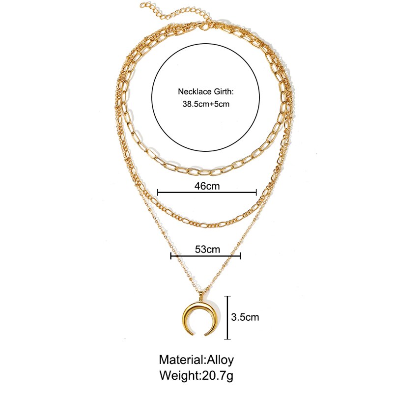 Bohemian Moon Pendant Multilayered Chain Necklace For Women Gold Map Coin Chain Choker Necklace Jewelry Party