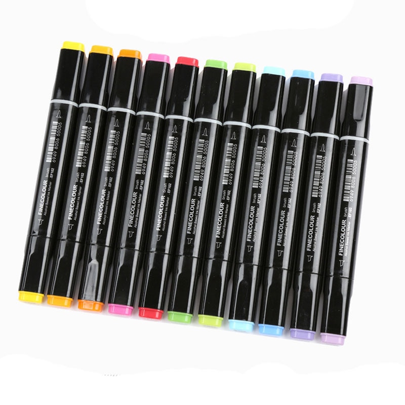 FINECOLOUR-pincel de doble punta, rotulador artístico suave con Alcohol oblicuo, suministros de Arte de cómico, EF102