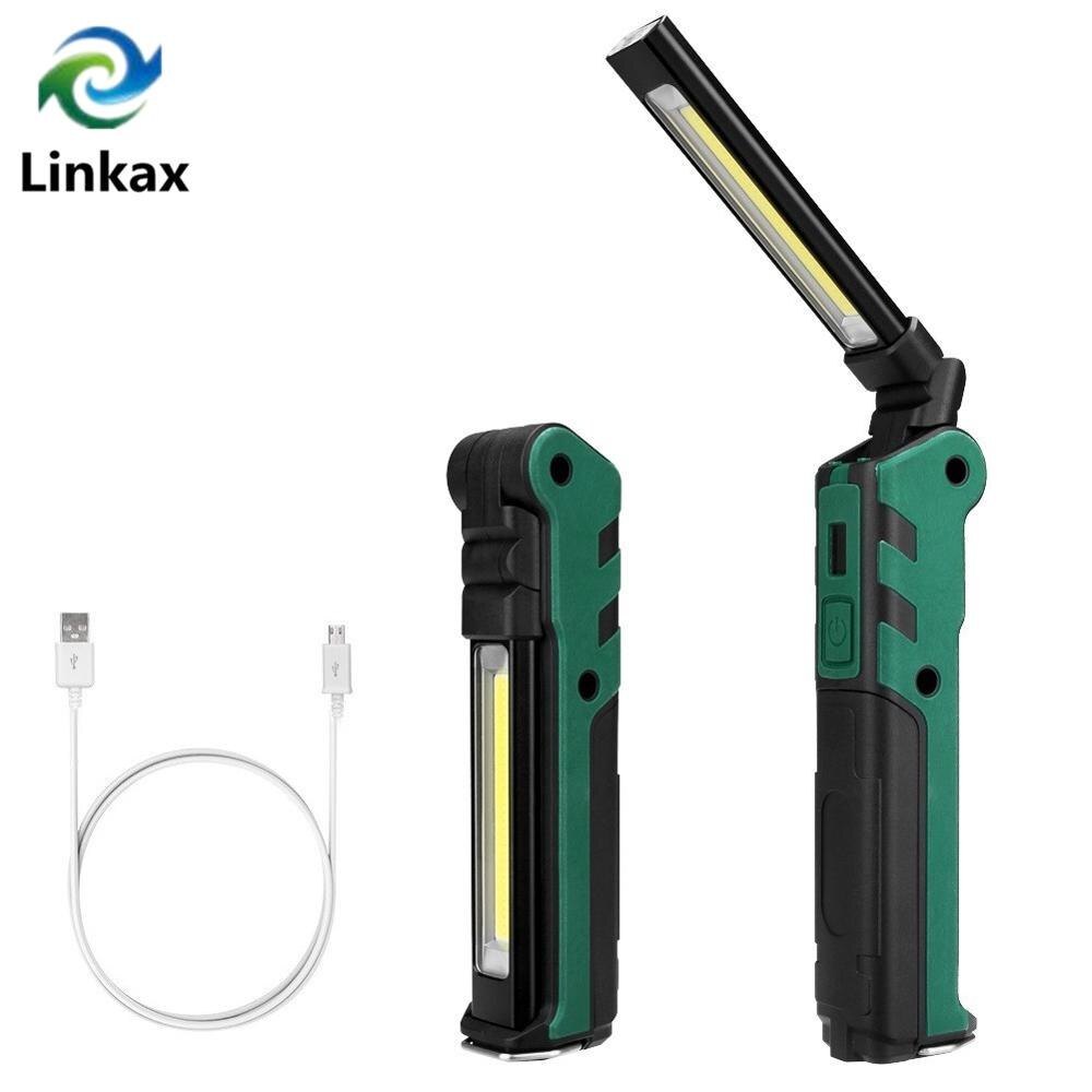 pliable en plein air Camping lumière Portable lanterne USB COB travail lumière lampe de poche avec crochet suspendu, aimant construit batterie