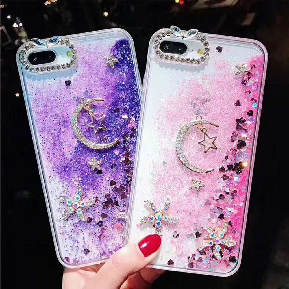 Sunjolly Glitter Strass Gevallen Bling Ster Quicksand Dynamische Cover fundas capa coque voor iPhone X 8/8 Plus 7/7 Plus 6 s/6 Plus