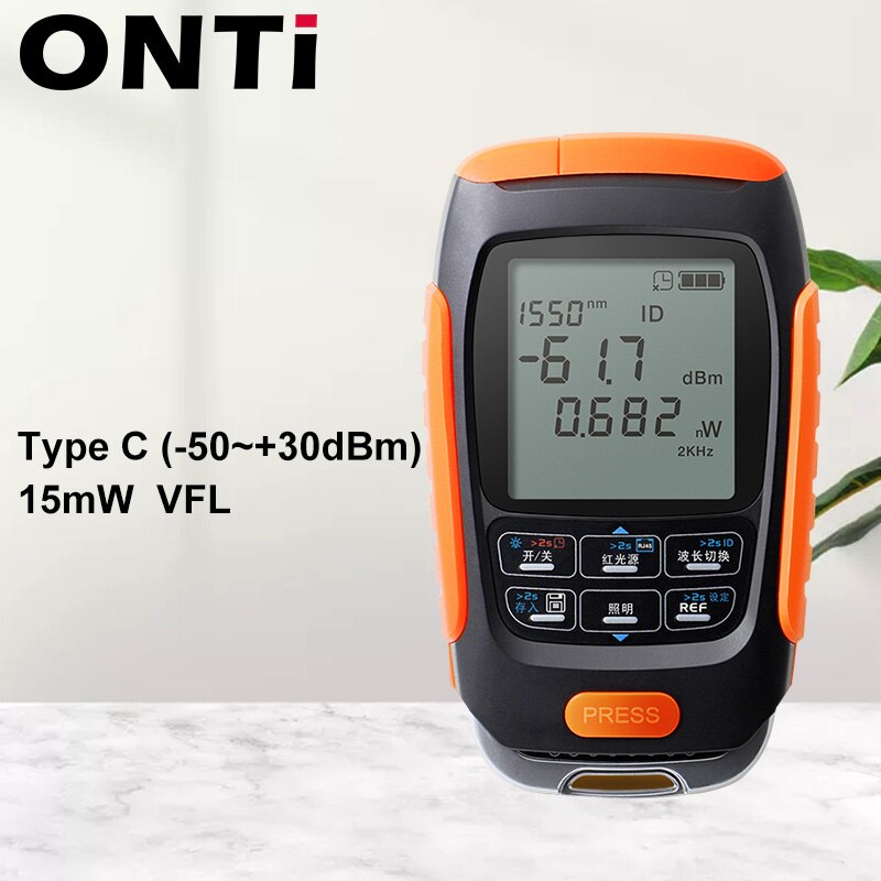 ONTi 4in1 Li-lion Battery Optical Power Meter Visual Fault Locator Network Cable Test Optical Fiber Tester 5km 15km 30km VFL: 50NC-15mw 15KM