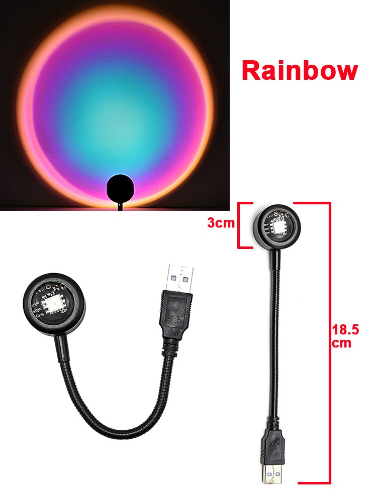 Usb solnedgang lampe solnedgang projektor humør lys stue soverom natt lys rom dekor bar atmosfære fotografi bakgrunn: Mini regnbue