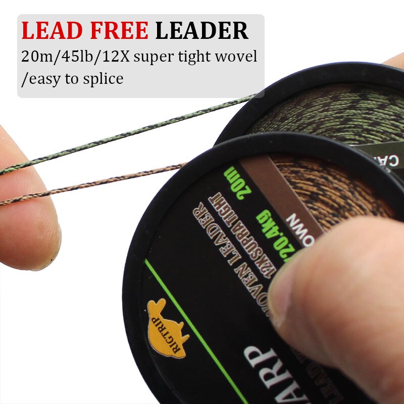 20m carpa linha de pesca sem chumbo linha líder carpa equipamentos de cabelo 12 strand trança linha para carpa grossa acessórios pesca fim equipamento