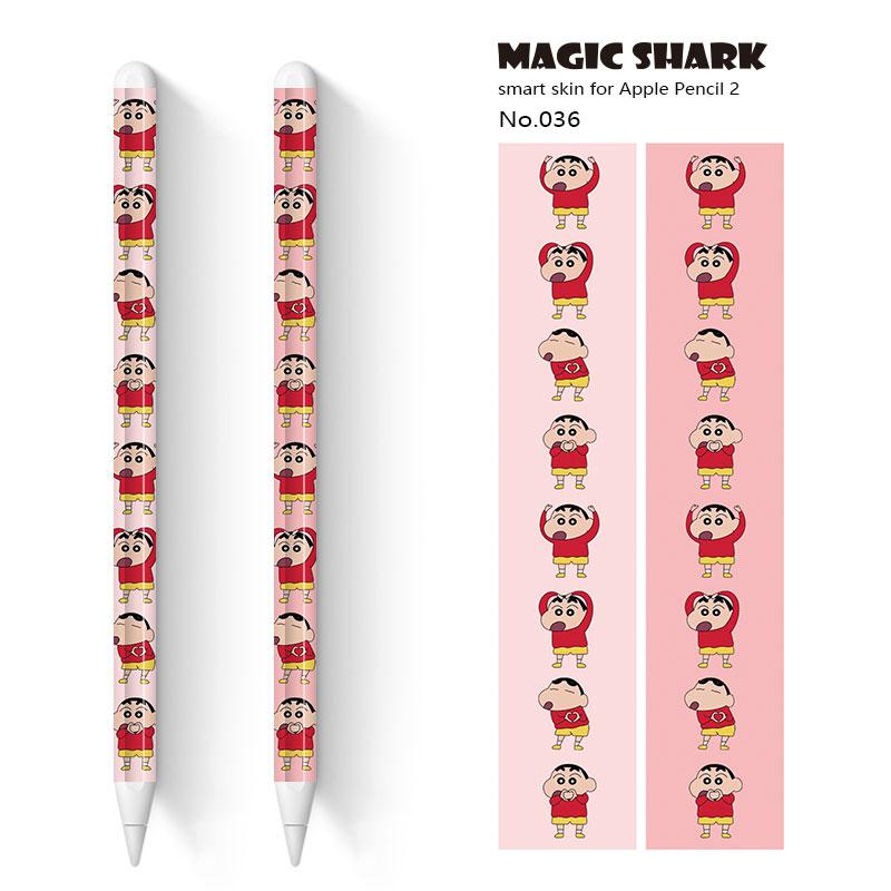 Tubarão mágico 2 pçs/lote bonito crayon shinchan panda urso toque caneta stylus adesivo película de pele papel protetor para apple lápis 2: 036