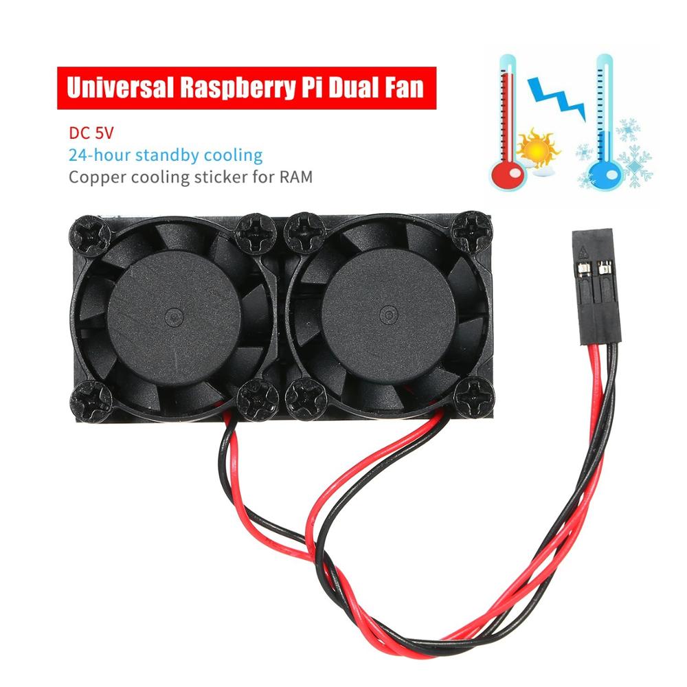 Universal Raspberry Pi Cooling Dual Fan DC 5V and RAM Copper Heatsink for for Raspberry Pi 4 Model B Raspberry Pi 3/2 Model B 3B