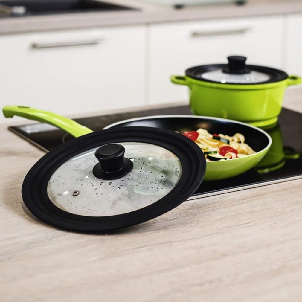 Kitchen Visible Pan Lids Multifunction Stainless Steel Visual Lid Anti-Fall Tempered Glass Silicone Lid Kitchen Accessories