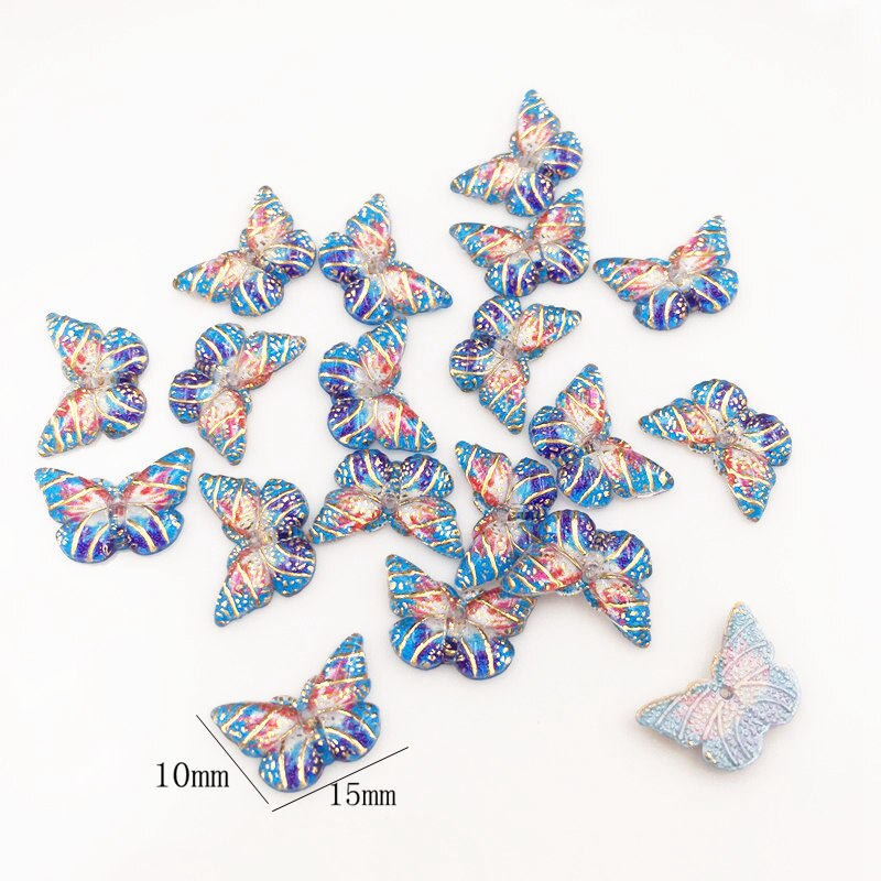 Shiny Resin Colorful Crystal Butterfly Flat back Rhinestone Scrapbook DIY Wedding Appliques 1 Hole Ornament Craft SG307