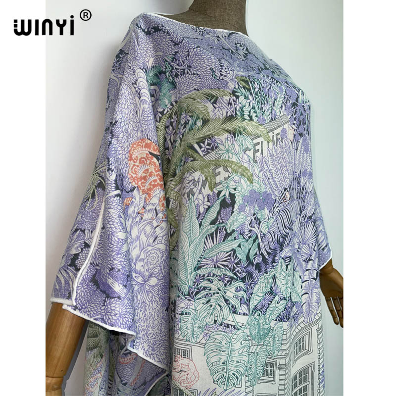 Midden-oosten 2022 Winyi Winter Vrouwen Afdrukken Elegante Boho Kleding Badpak Kaftan Party Lange Jurk